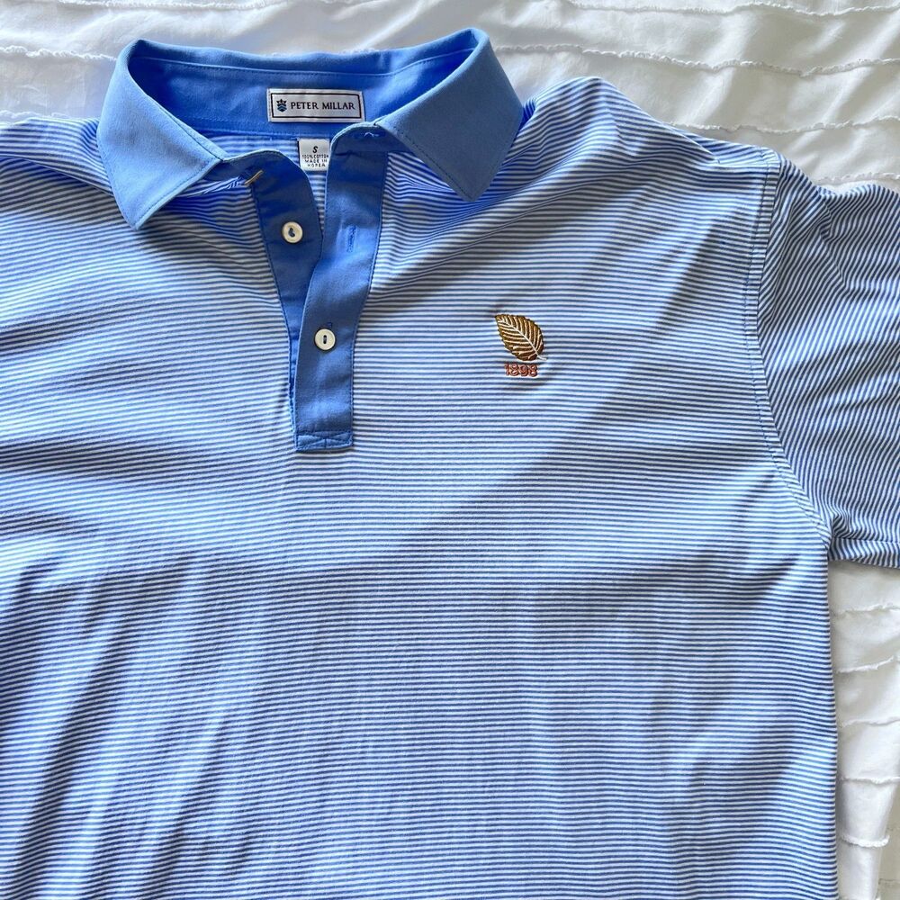 peter millar golf polo blue striped size small